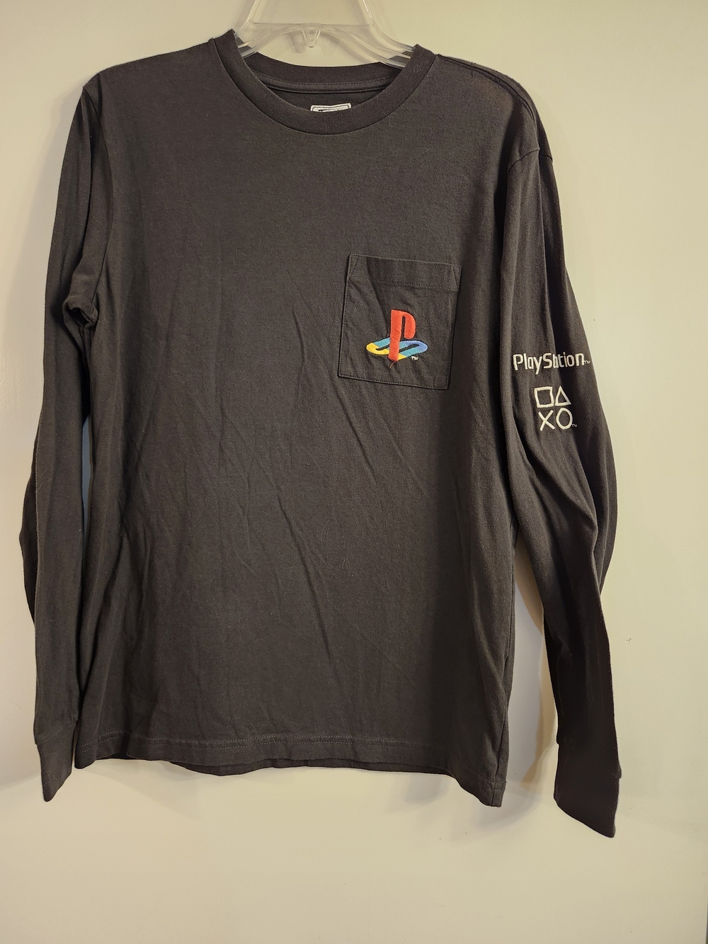 Play Station Embroidered Black Long Sleeve Pocket T-Shirt with Logo - Tailgate